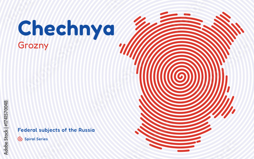 Chechnya map, Russia. Spiral pattern with center in Grozny