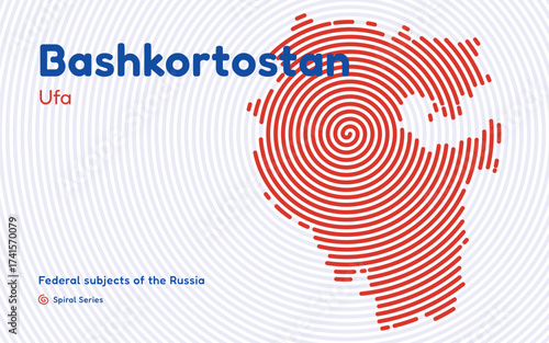 Bashkortostan map, Russia. Spiral pattern with center in Ufa.