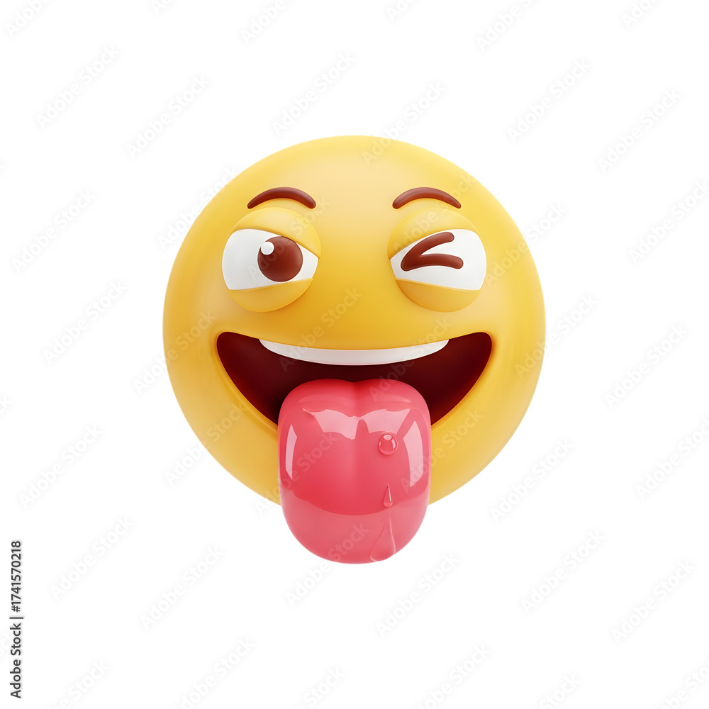 Fototapeta premium Funny winking emoji with tongue sticking out isolated on transparent background