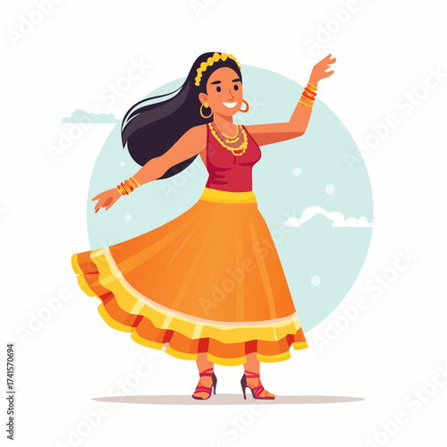 Indian dancer in traditional dress with transparent background