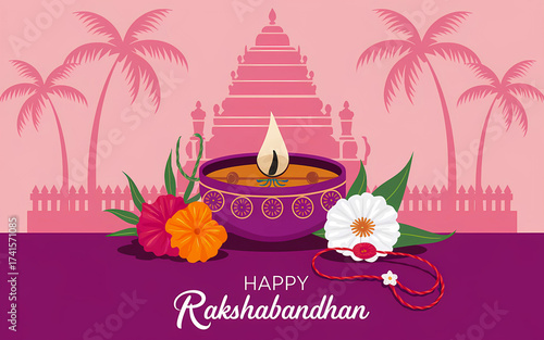 Happy Rakshabandhan poster template, Indian festival, abstract background with lighting diyas, graphic design illustration wallpaper