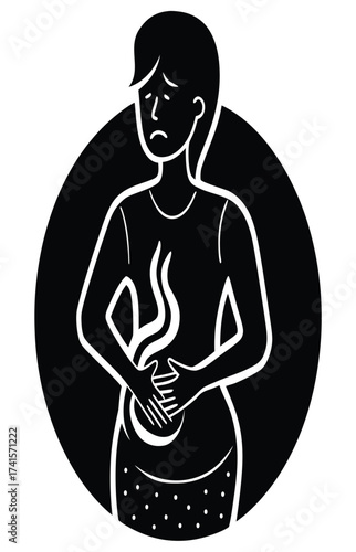 Illustration of a person experiencing abdominal pain and discomfort