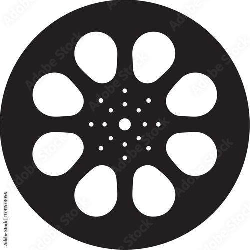 Black Classic Film Reel Silhouette Vector
