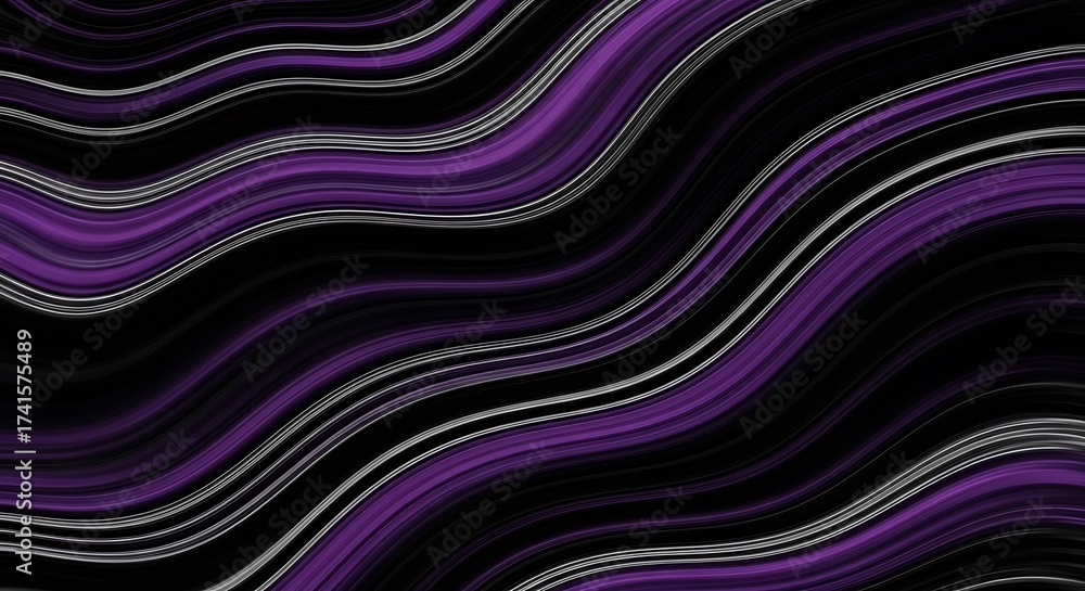 Fototapeta premium Dynamic motion purple colored waves with silver details background