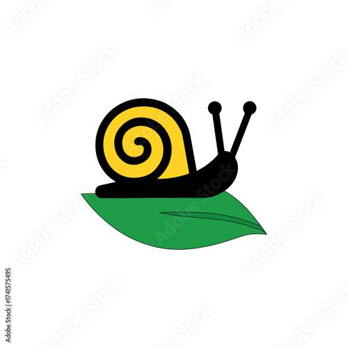 Colorful Snail on Green Leaf Vector Illustration — Minimal Flat Design