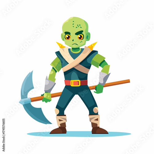 Green goblin character with axe, fantasy warrior