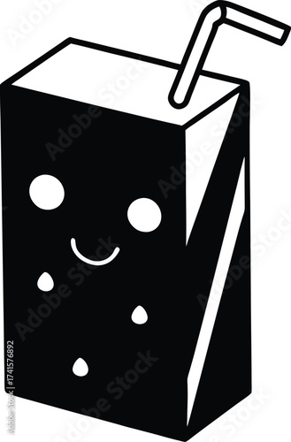 Black and white milk box with a glass, an open paper container vector design illustration