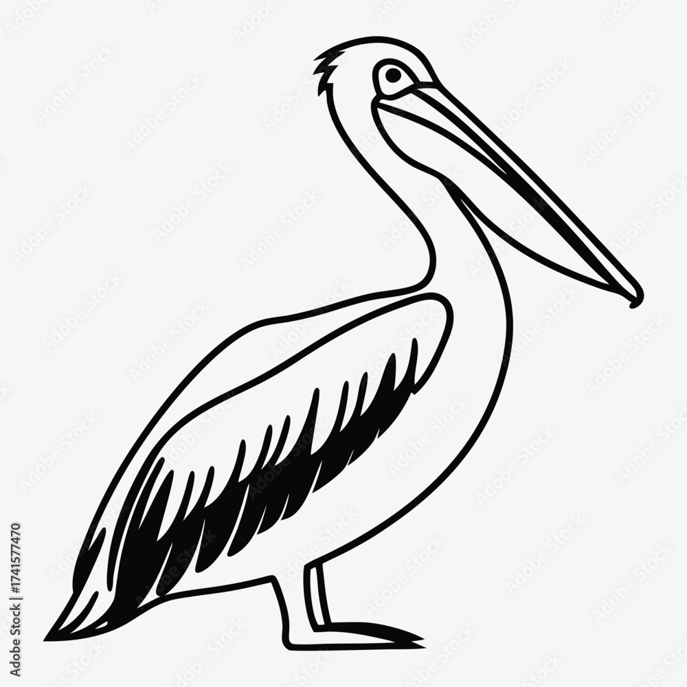 Fototapeta premium Pelican line art White background illustration Generative Ai