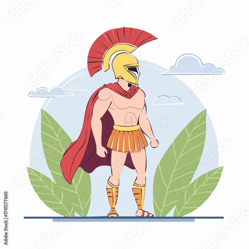 Spartan warrior with red cape and helmet