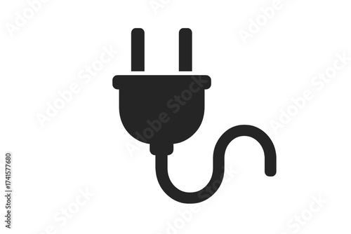 Electric plug icon vector symbol. Power cord and socket connector pictogram for electricity and energy concepts. Simple flat black silhouette illustration for web and mobile apps.