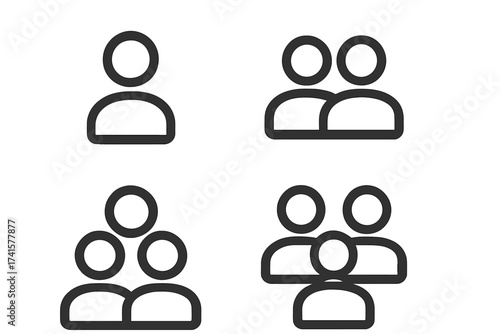 User icon set. People, person, group, team and community symbols. Business leadership or social network members avatar. Vector line pictogram for profile or contact.