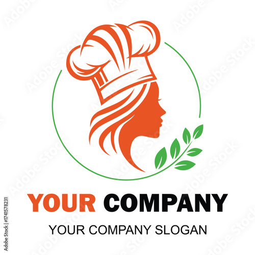 Elegant Chef Logo Design Featuring a Female Silhouette and Natural Elements