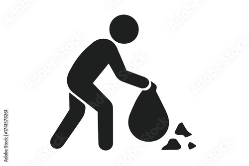 Man collecting trash icon, person picking up garbage vector illustration with transparent background, eco friendly, waste cleanup, environmental protection concept