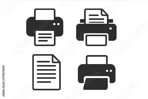 Printer Icon Set with Printout Symbols, Printing Machine Vector Illustration, Editable Template Design with Transparent Background, Office Document and Printing Technology Icons Collection