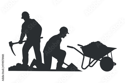 Construction Workers Silhouette Laborers Building Project Teamwork Industry
