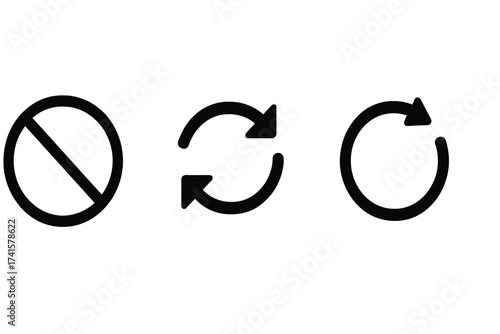 No change sign. Replace, refresh, and update icon set vector illustration. Forbidden symbol, synchronization and reload icons. Simple flat graphic element for web and app design.