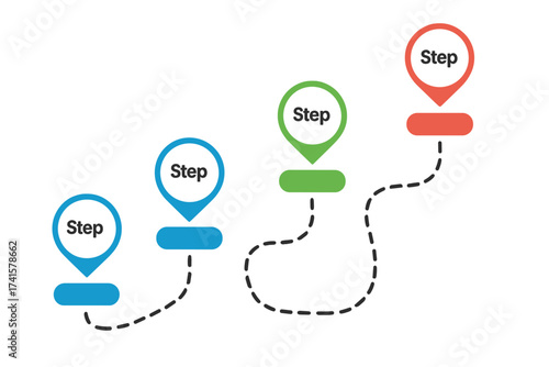 Roadmap timeline infographic with colorful steps markers, vector illustration template with transparent background, ordered step-by-step process design, business workflow concept