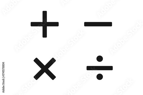 Mathematical Symbols Vector Set: Plus, Minus, Multiply, Divide Icons with Transparent Background, Clean Bold Math Signs, Calculator Symbols, Editable Geometry Elements
