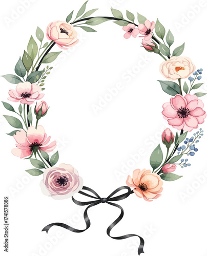 vector, illustration, round bouquet with various colored ribbons, background, poster,