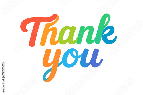 Colorful "Thank You" Hand Lettered Typography, Gradient Script Word Art, Web Design Vector Illustration with Transparent Background, Appreciation Message, Positive Expression