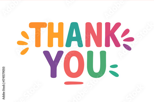 Colorful "Thank You" text vector illustration for web design with transparent background, vibrant typography, decorative accents, and modern style