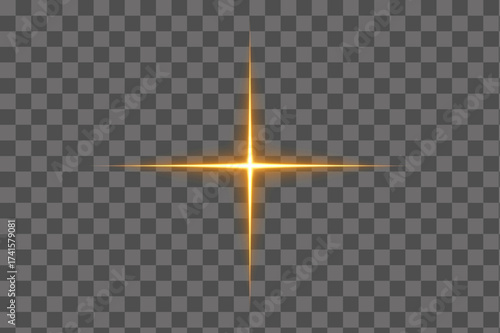 Golden starburst lens flare with a glowing neon light effect