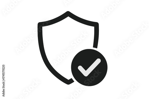 Shield icon with checkmark vector, protection and warranty symbol, guarantee seal, security badge, approval mark, safety concept, transparent background