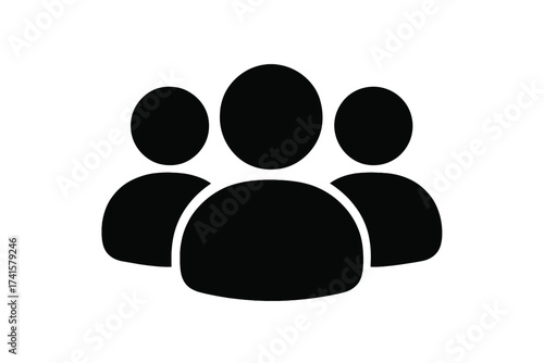 Black User Group Icon Vector Illustration with Transparent Background, Teamwork Symbol, People Silhouette, Community Concept, Social Network Graphic Design