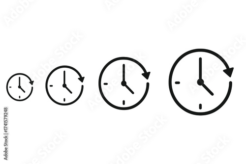 Delivery service time icons set with 12, 24, 36, 48, and 72-hour clock arrows, vector illustration, ordered set with transparent background, fast shipping, urgent schedule concept