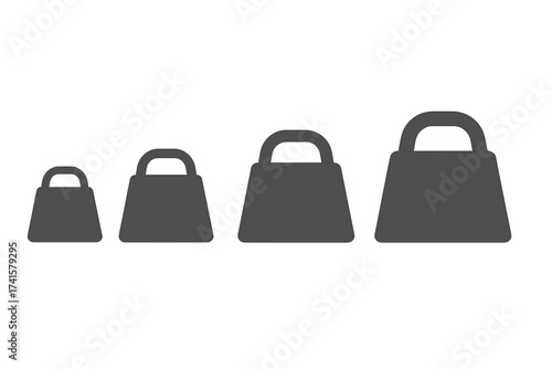 Set of weight scale icons 5 kg, 10 kg, 15 kg, 20 kg weights in ascending order, vector illustration with transparent background, simple fitness lifting and gym equipment symbols