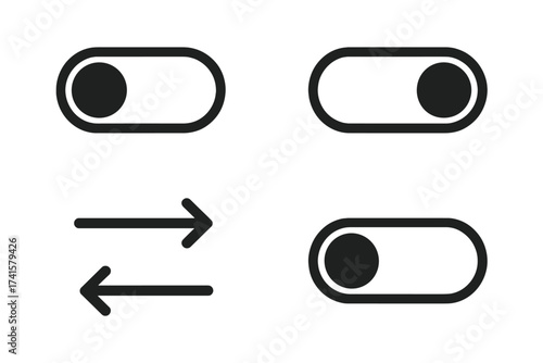 Switch icon vector set with toggle buttons and swap arrows, vector illustration with transparent background, UI control elements, interface design symbols, technology interface toggle switches