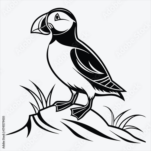 Puffin line art White background illustration Generative Ai