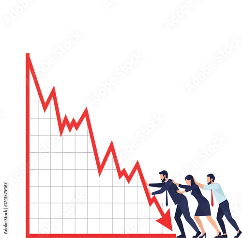 vector, illustration, employee and user attracting stock, finance, crypto, red, down, bearish