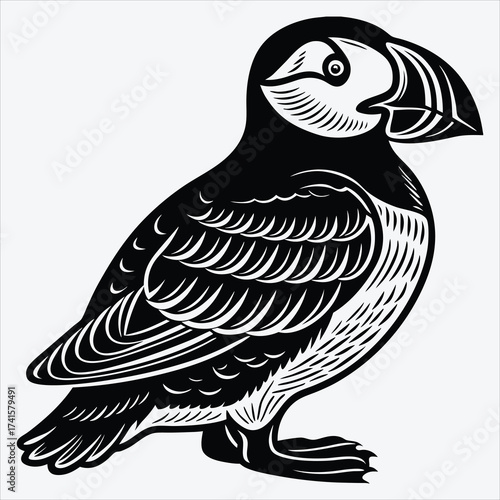Puffin line art White background illustration Generative Ai