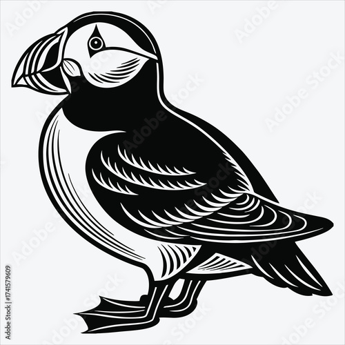 Puffin line art White background illustration Generative Ai