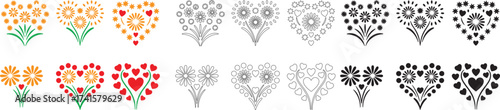 Decorative Floral and Heart Pattern Vector — Romantic Minimal Outline Design