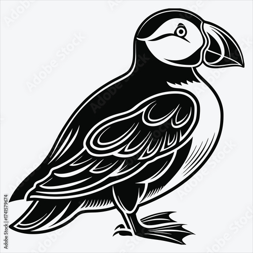 Puffin line art White background illustration Generative Ai