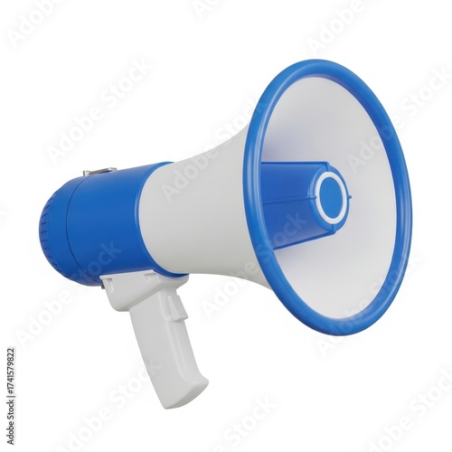 Blue and White Megaphone, Communication Symbol, Marketing Announcement Concept, Business Promotion Icon 