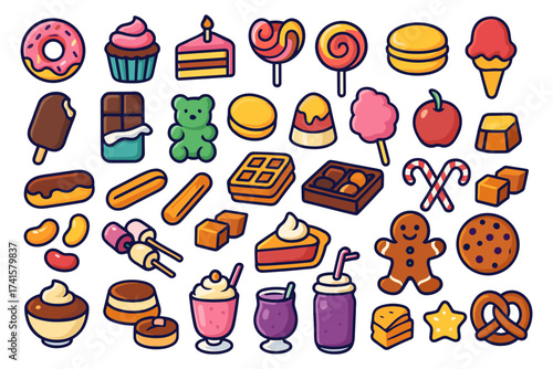 sweets mega set ,donut glaze, cupcake cherry, lollipop candy, chocolate bar, ice cream