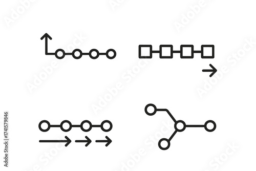 Timeline and Process Outline Icon Collection, Chronology Template, Graphic Design Symbols Set, Vector Illustration with Transparent Background, Ordered Flowchart Elements, Process Mapping