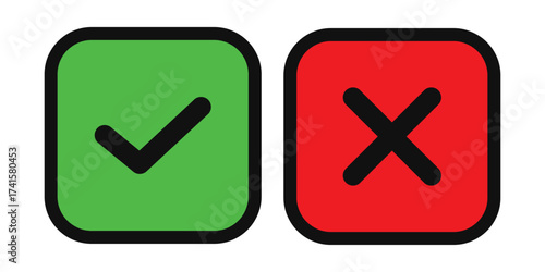 Green tick and red cross massage box icons. check mark and cross mark massage icon box  