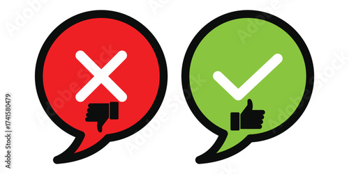Green tick and red cross massage box icons. check mark and cross mark massage icon box  