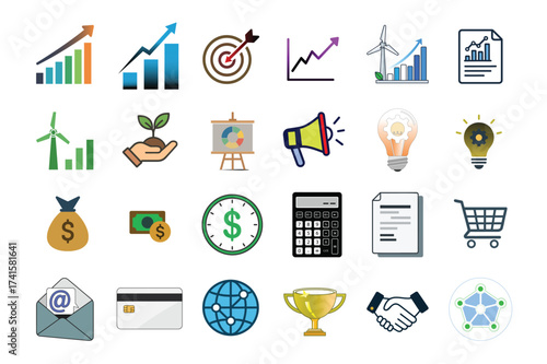 Professional Business and Finance Icon Collection, Marketing, Finance, Growth and Office Elements