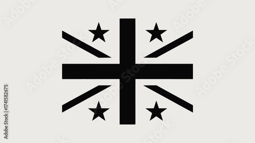 Modern black and white flag design with stars and cross for bold branding or graphic projects featuring contemporary abstract symbolism