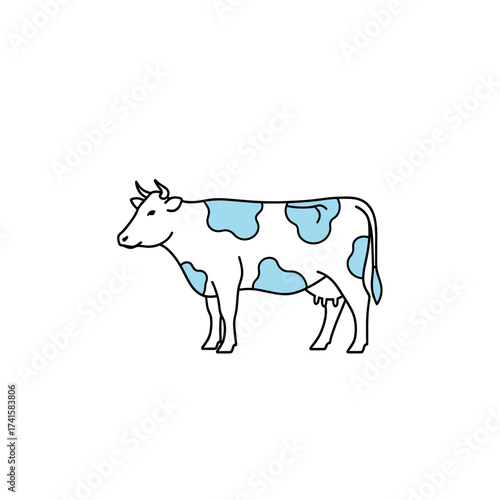 Charming cow illustration with blue spots for children's books, farm-themed graphics, and educational materials, bringing a touch of rural whimsy.