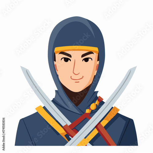 Ninja character with crossed swords with transparent background
