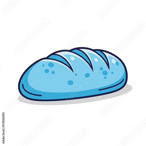 Whimsical loaf of blue bread illustration for quirky food concepts, bakery designs, or children's books with a touch of fantasy baking inspiration