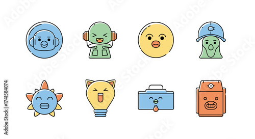 Expressive cartoon characters set, a playful collection of unique designs for kids content, delightful icons offering whimsical charm and creative flair