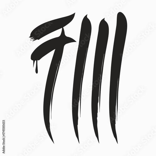 Abstract brush stroke numbers one on white background, Hand-drawn, brushstroke style number 7 in black ink on a white background, evoking a sense of artistic expression and uniqueness.
