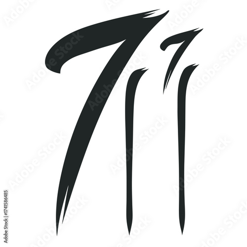 Abstract brush stroke numbers one on white background, Hand-drawn, brushstroke style number 7 in black ink on a white background, evoking a sense of artistic expression and uniqueness.